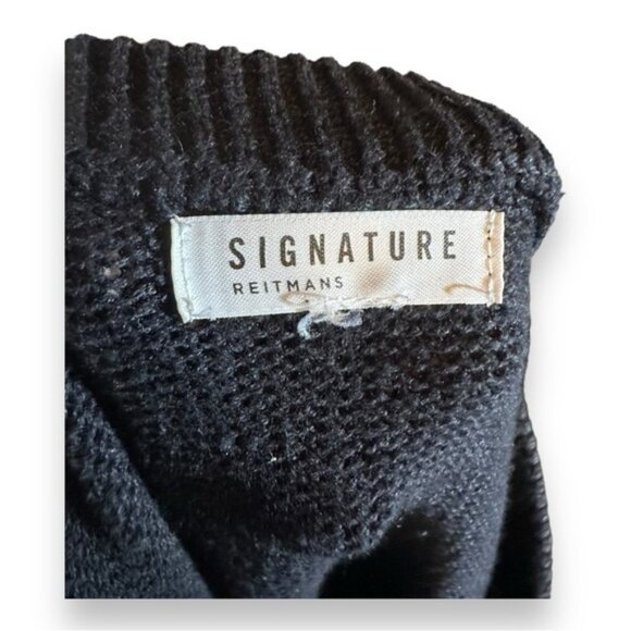 Women’s 1X Reitmans Pointelle Knit Crochet Sleeve Black Sweater 14 16 - Picture 2 of 9